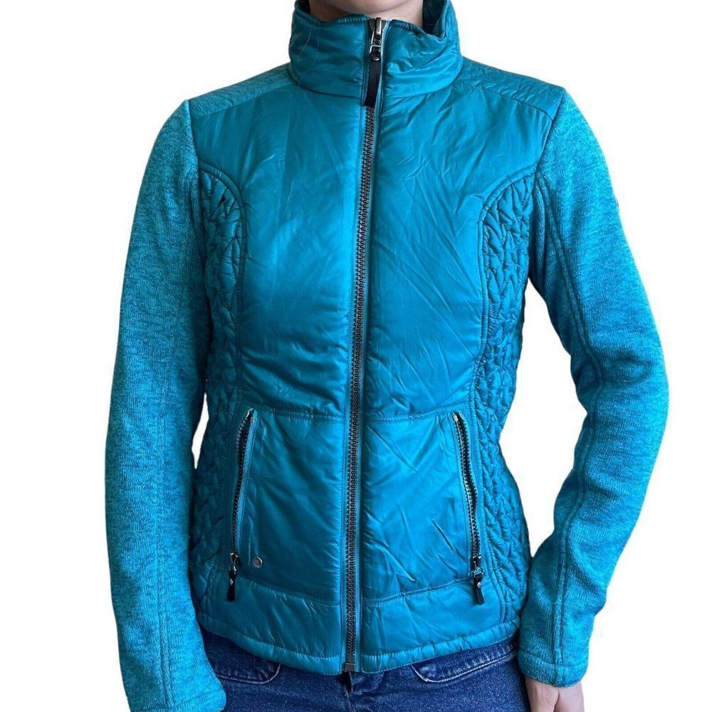 Neve Womens Turquoise Blue Quilted Softshell Knit Hiking Full Zip Jacket Sz M